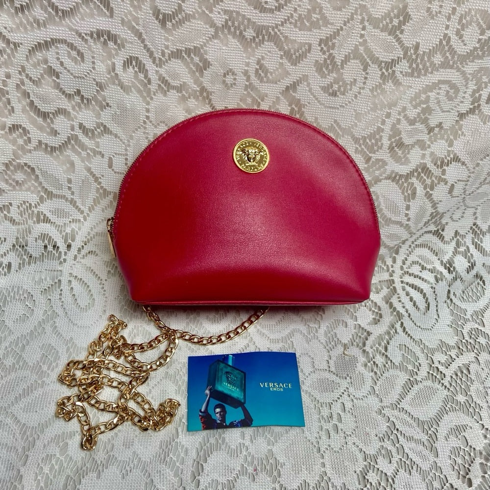 Versace Dark Pink-Red Pouch -Crossbody Bag 7.5in x 6in x 2.5in