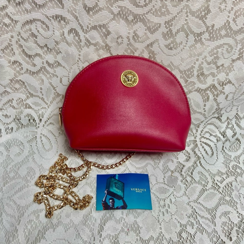 Versace Dark Pink-Red Pouch -Crossbody Bag 7.5in x 6in x 2.5in