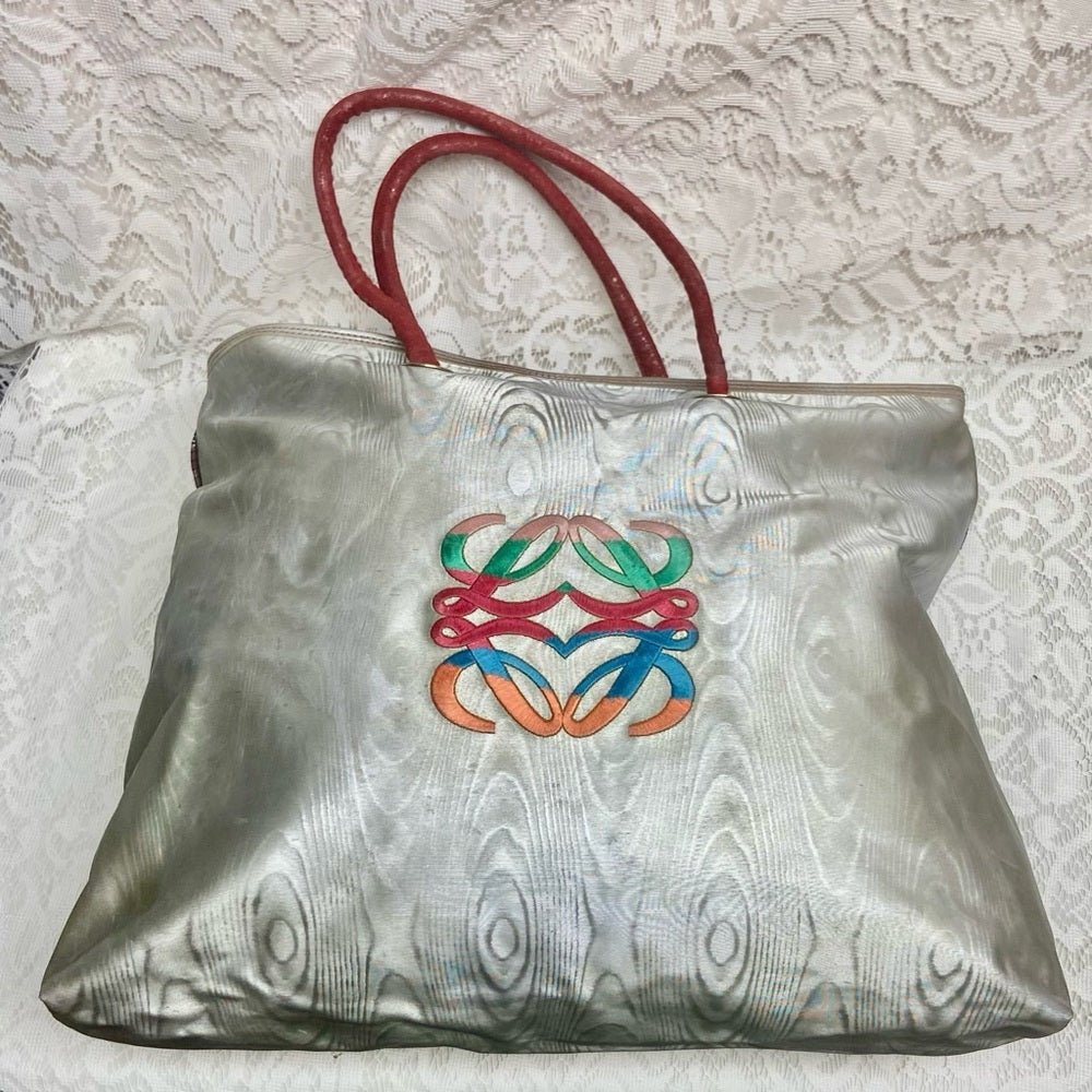 Authentic Loewe, Metallic Blue-Gray Fabric Large Tote- 17in x 14in x 5.5in