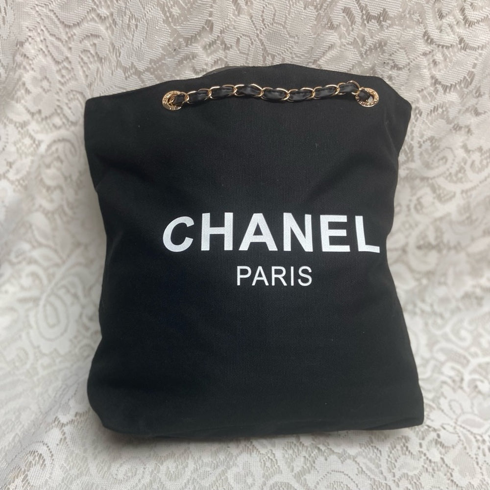 Chanel Black Denim-Canvas Shoulder Bag-Tote 15in x 13in x 4in