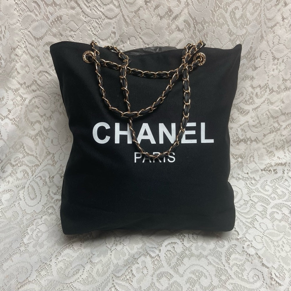 Chanel Black Denim-Canvas Shoulder Bag-Tote 15in x 13in x 4in
