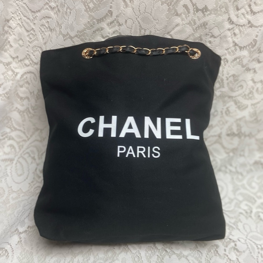 Chanel Black Denim-Canvas Shoulder Bag-Tote 15in x 13in x 4in