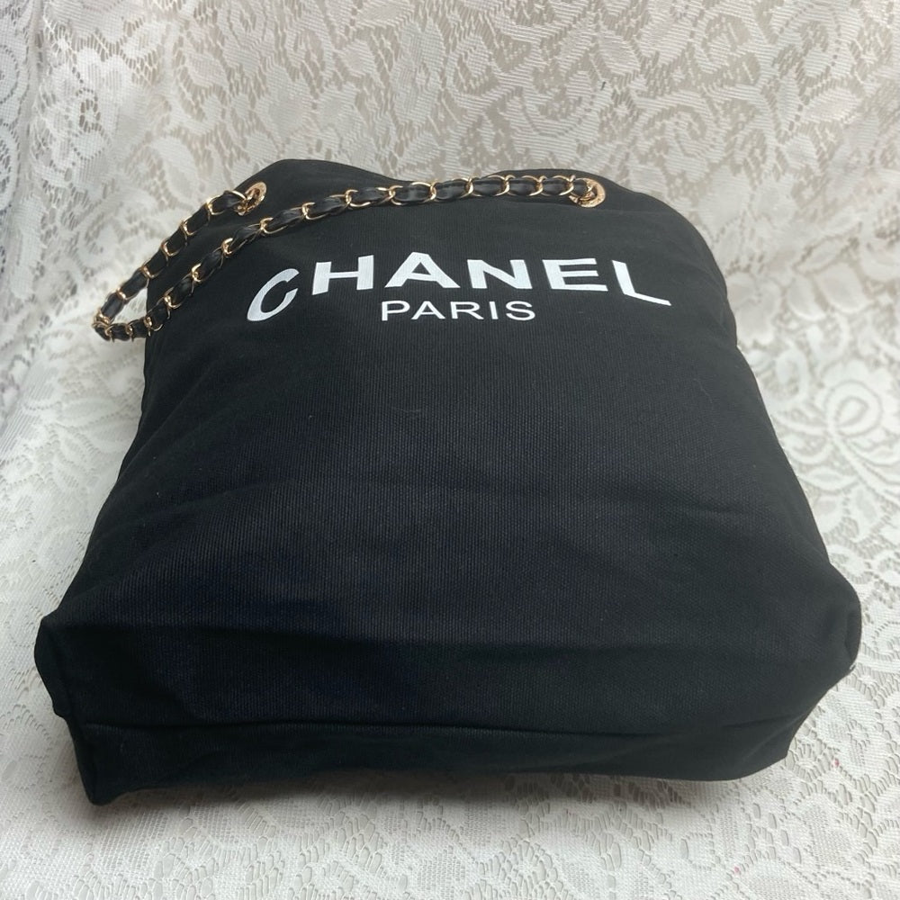 Chanel Black Denim-Canvas Shoulder Bag-Tote 15in x 13in x 4in
