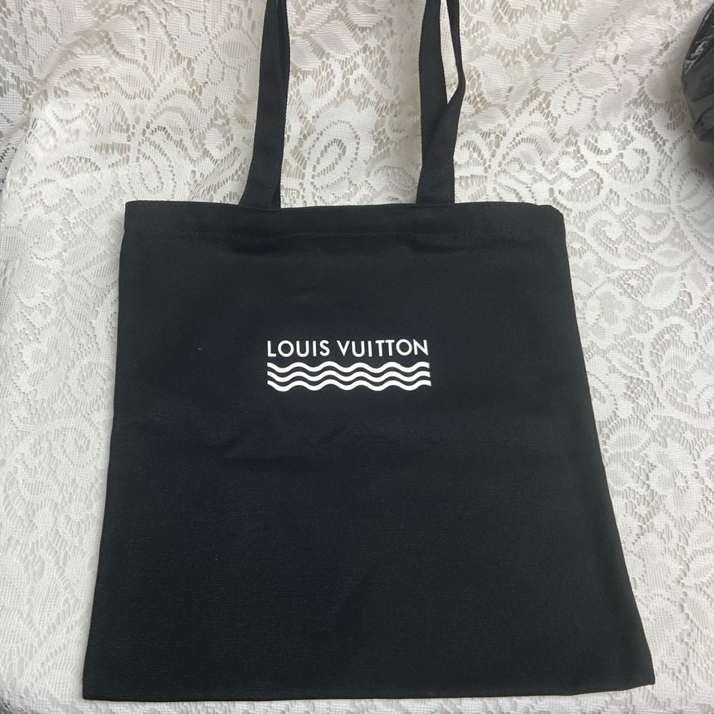 Louis Vuitton Black Denim-Canvas Shoulder Bag-Tote 14in x 14in