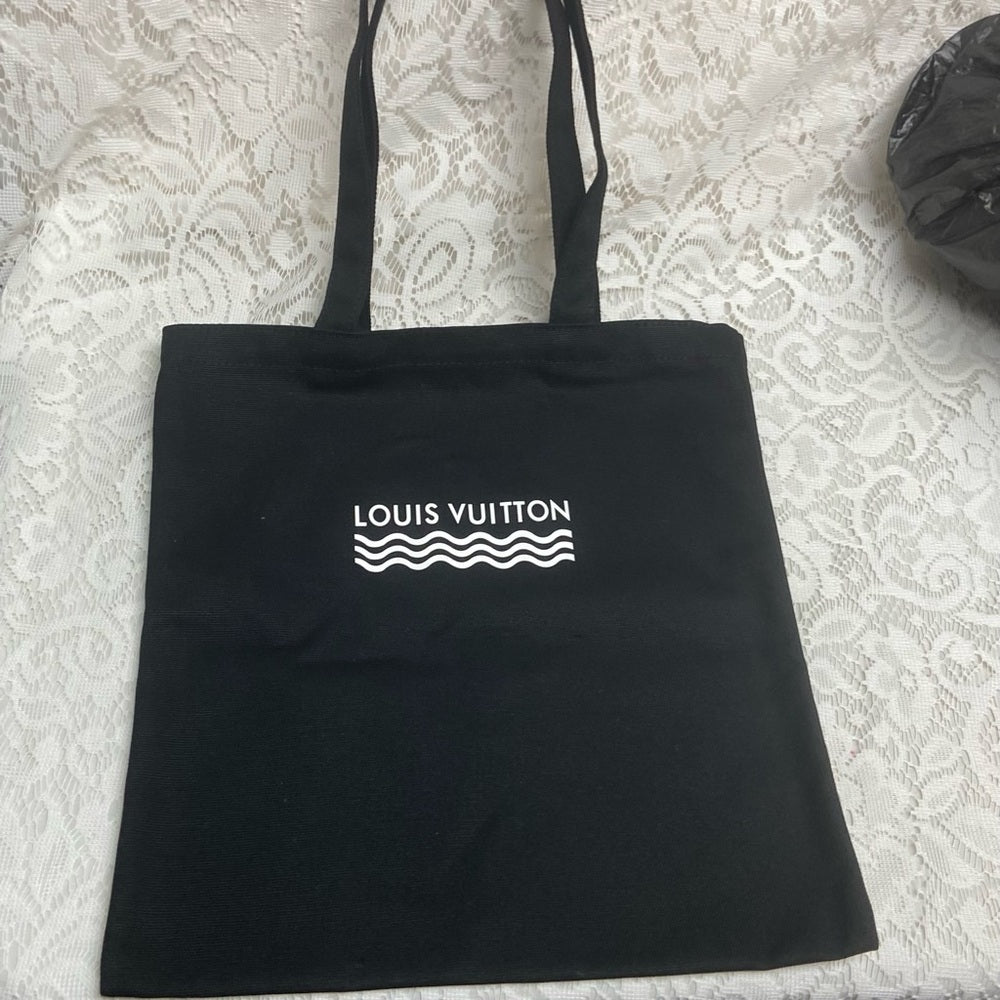 Louis Vuitton Black Denim-Canvas Shoulder Bag-Tote 14in x 14in