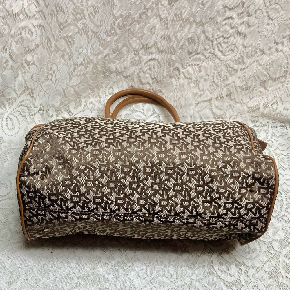 Vintage, DKNY Brown Mono Canvas Tote Handbag 14in x 11in x 6in
