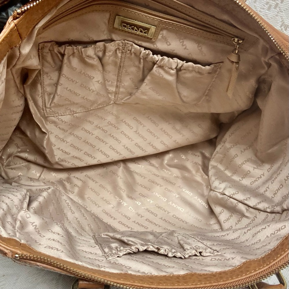 Vintage, DKNY Brown Mono Canvas Tote Handbag 14in x 11in x 6in