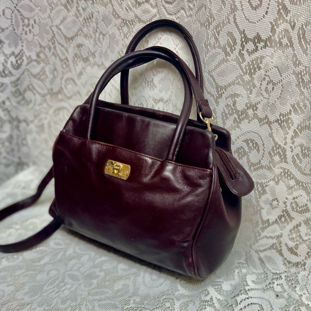 Etienne Aigner Genuine Burgundy Leather 2-way Handbag- Crossbody Bag