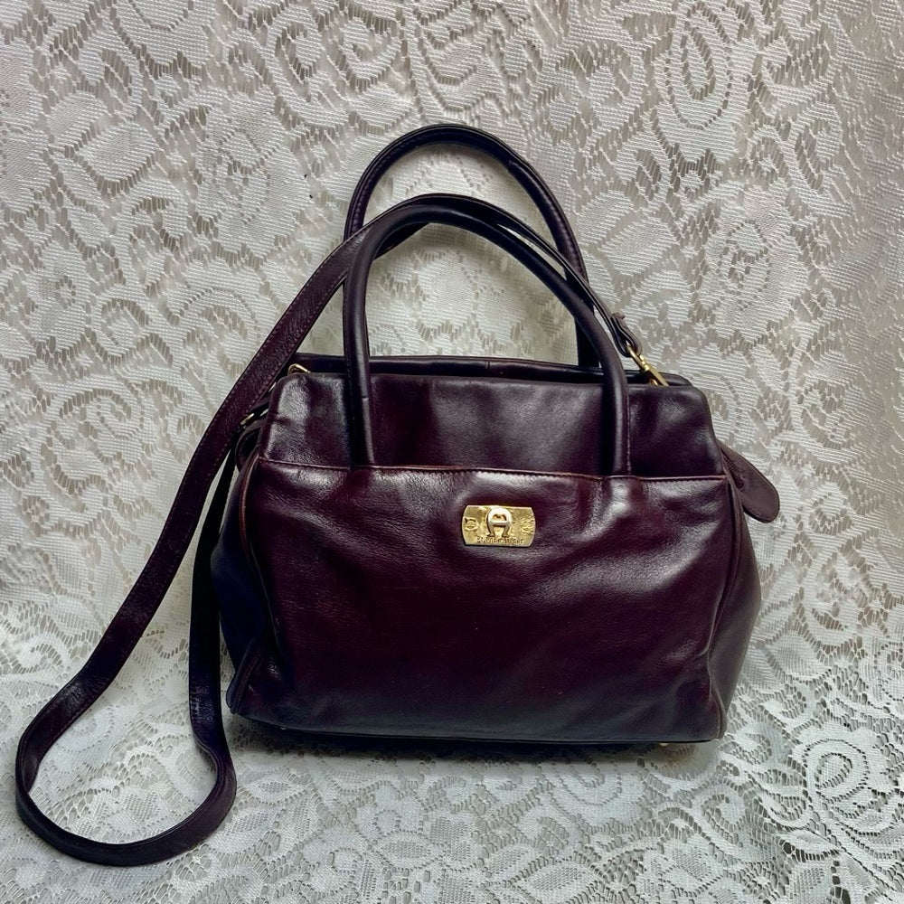 Etienne Aigner Genuine Burgundy Leather 2-way Handbag- Crossbody Bag
