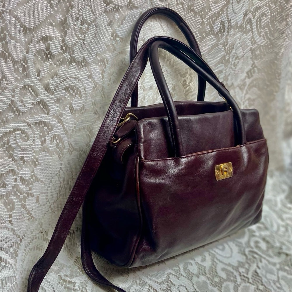 Etienne Aigner Genuine Burgundy Leather 2-way Handbag- Crossbody Bag