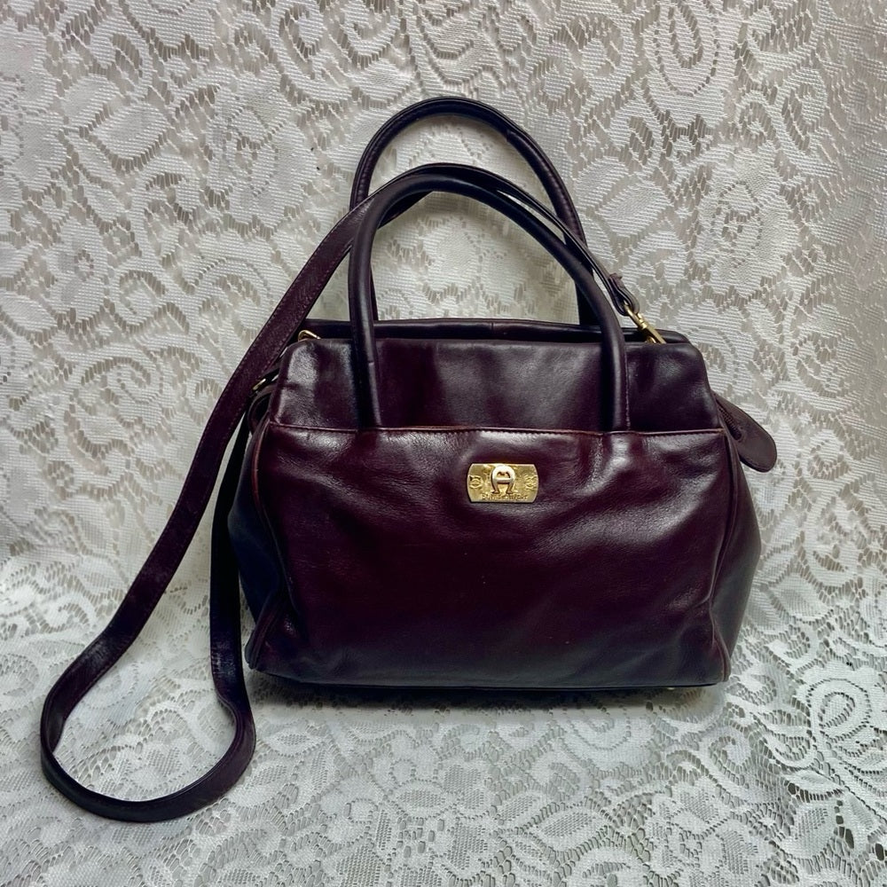 Etienne Aigner Genuine Burgundy Leather 2-way Handbag- Crossbody Bag