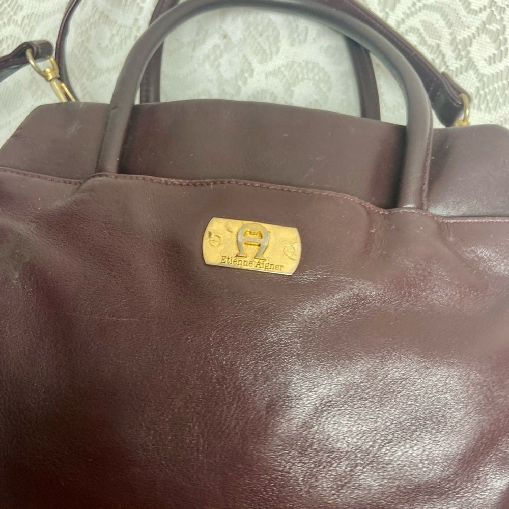 Etienne Aigner Genuine Burgundy Leather 2-way Handbag- Crossbody Bag
