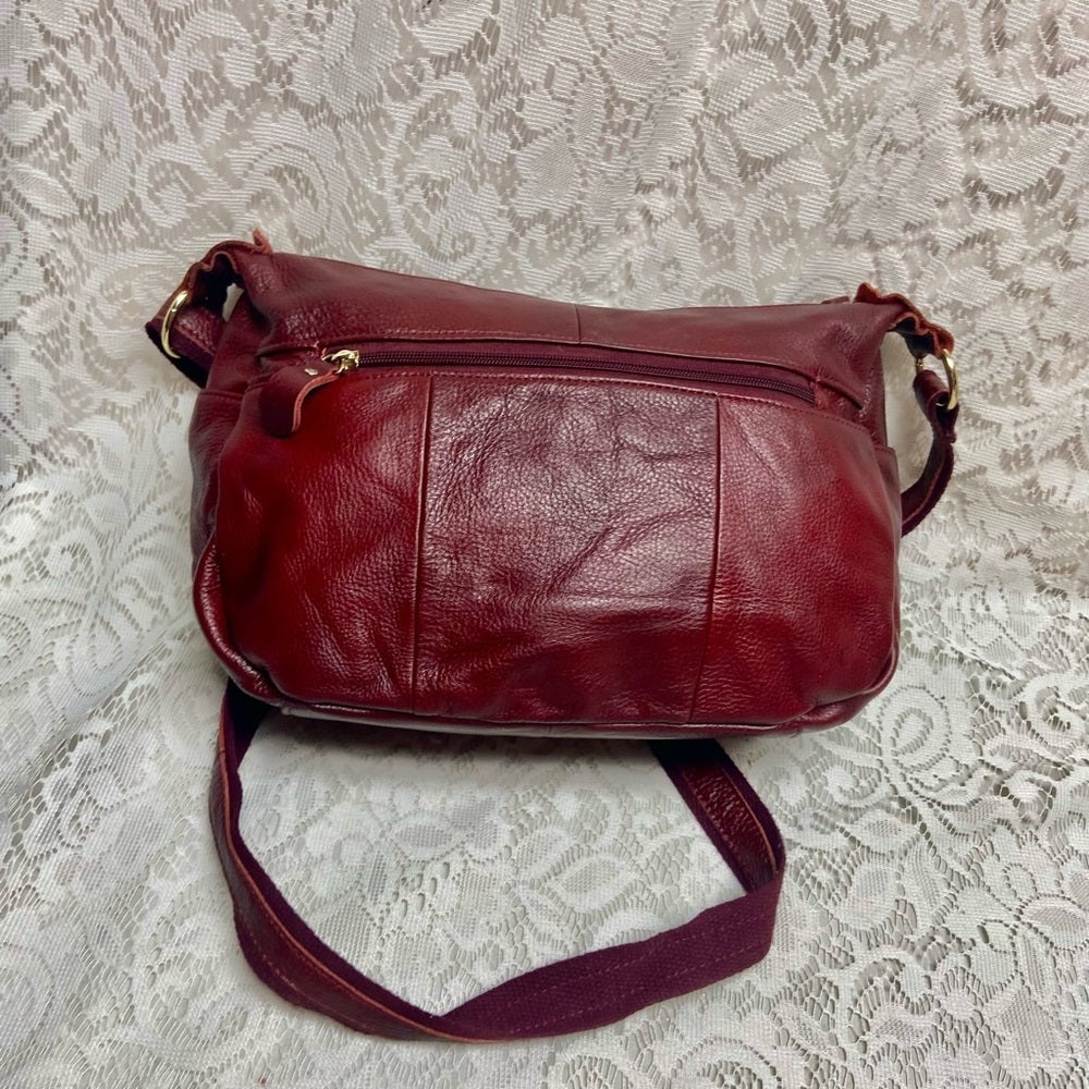 Vintage, Burgundy Genuine Leather Handbag-Crossbody 10in x 8in x 4.5in