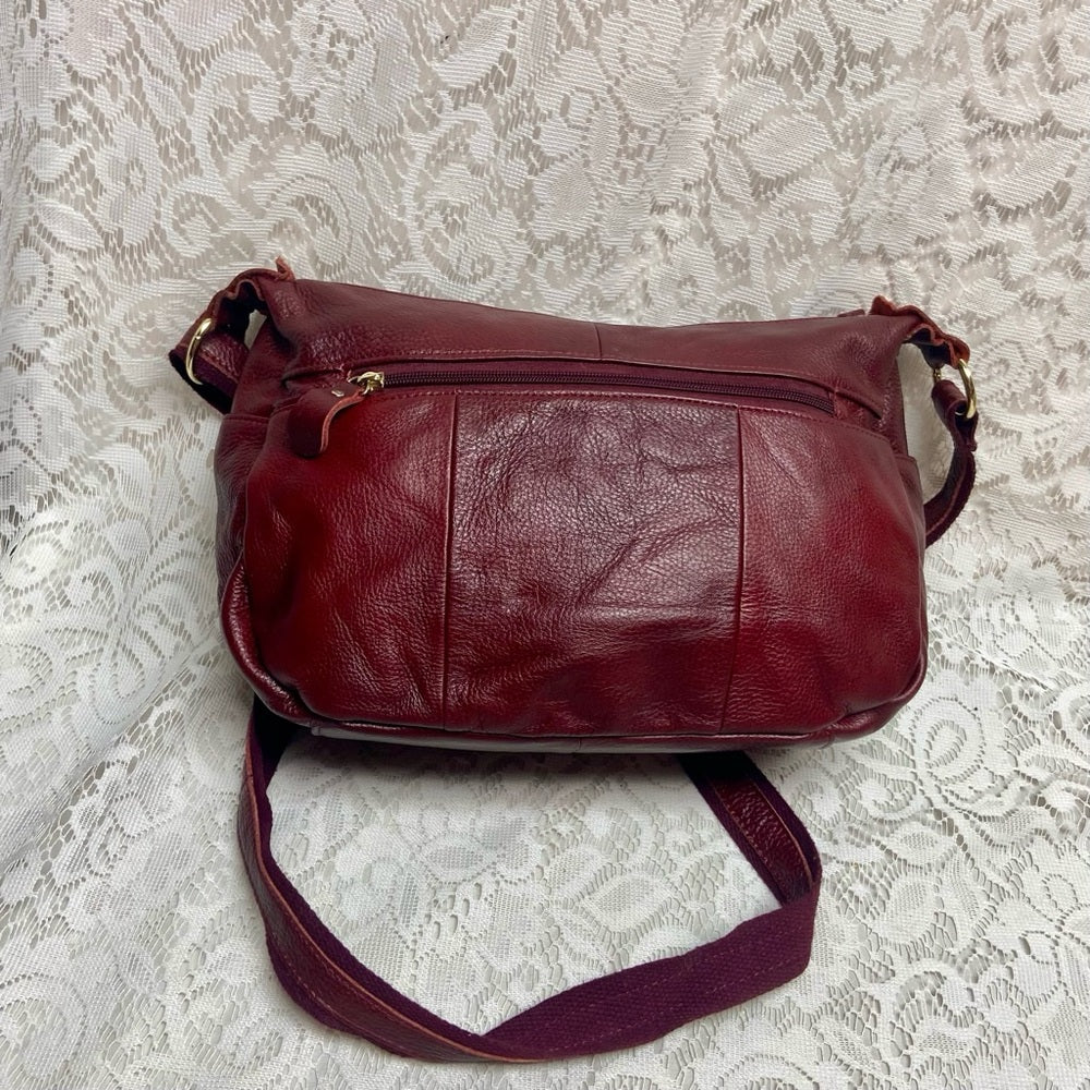 Vintage, Burgundy Genuine Leather Handbag-Crossbody 10in x 8in x 4.5in