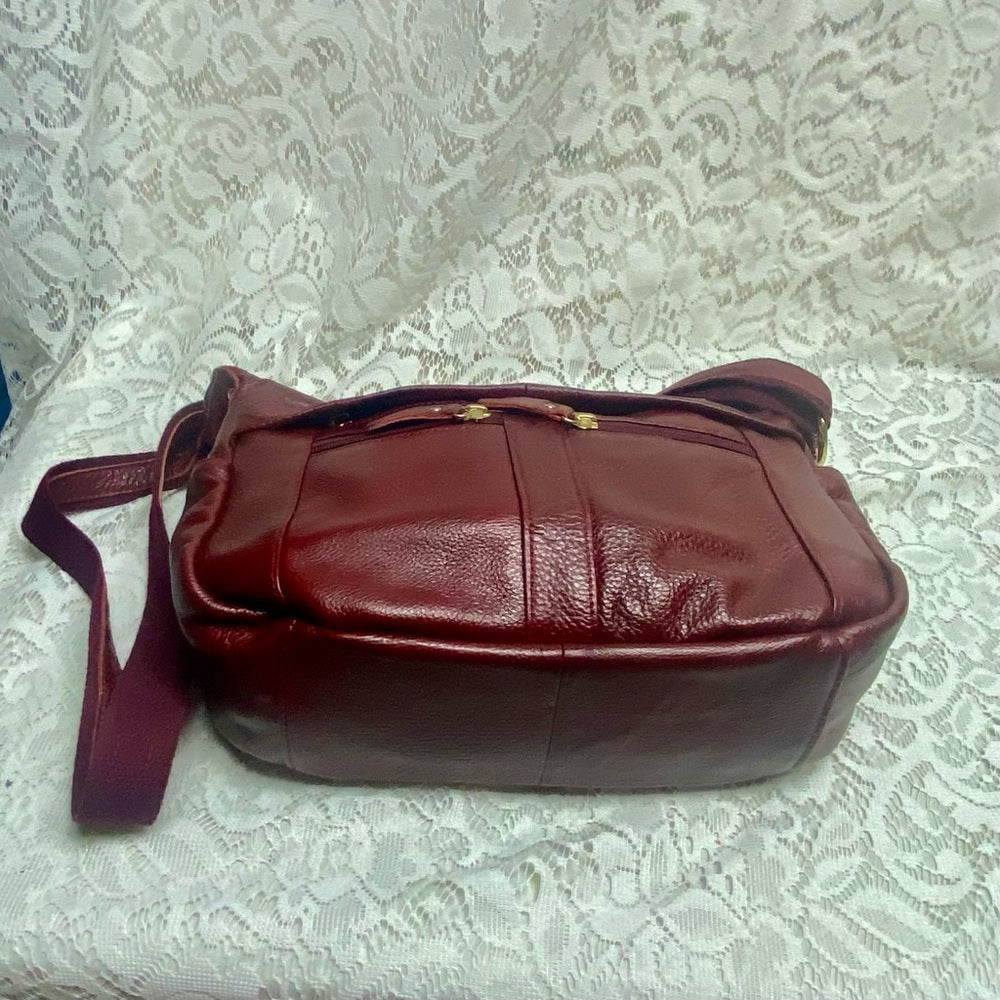 Vintage, Burgundy Genuine Leather Handbag-Crossbody 10in x 8in x 4.5in