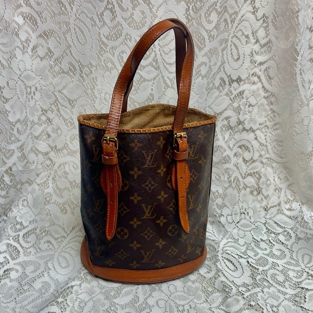 Authentic Louis Vuitton Brown Mono PM Bucket SBag