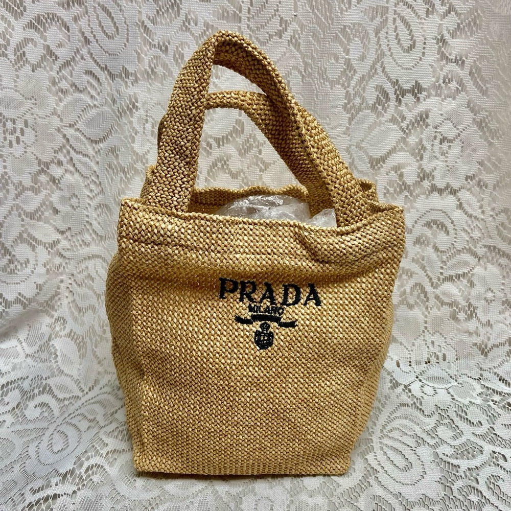 Prada Beige Linen Small Handbag Bag-Tote