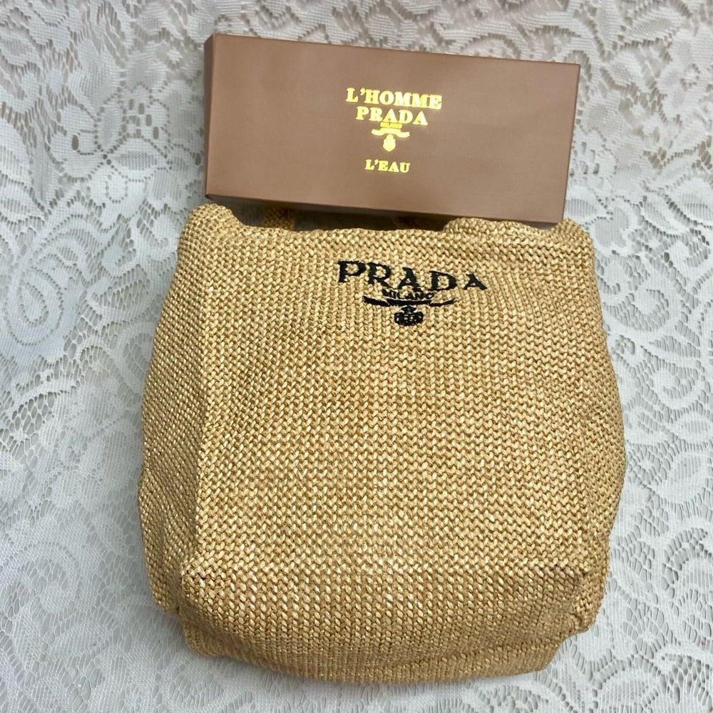Prada Beige Linen Small Handbag Bag-Tote