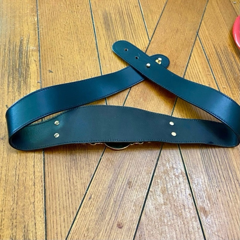 NY Studio, Italy Black Genuine Leather with Gold Accent 36in x 2.5in