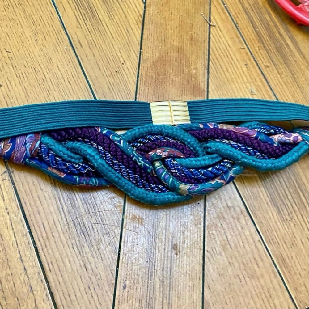 Green- Burgundy Corded Elastic Belt 28in x 2in