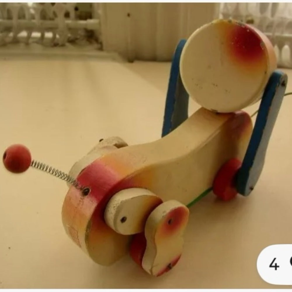 1950s, Japanese Wooden Puppy Pull Toy