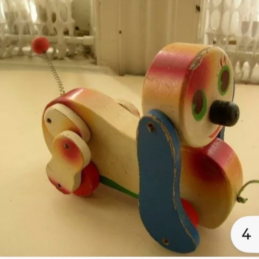 1950s, Japanese Wooden Puppy Pull Toy