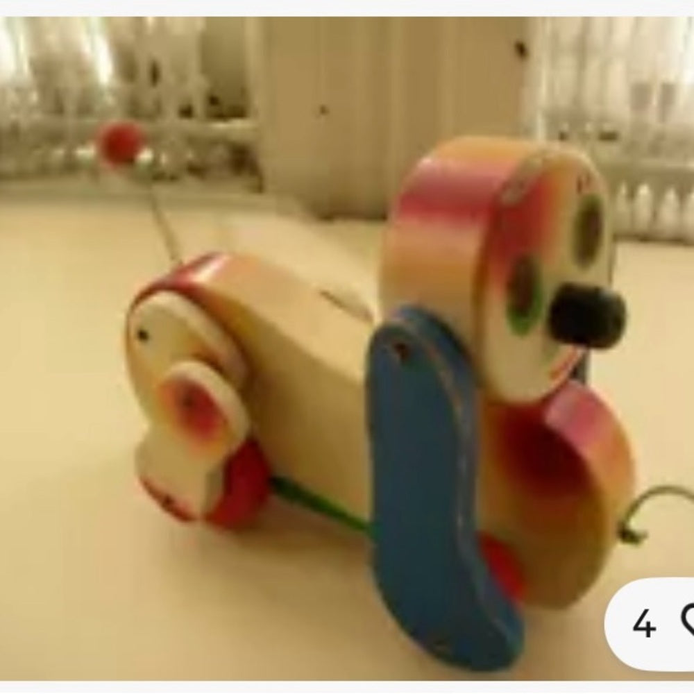 1950s, Japanese Wooden Puppy Pull Toy
