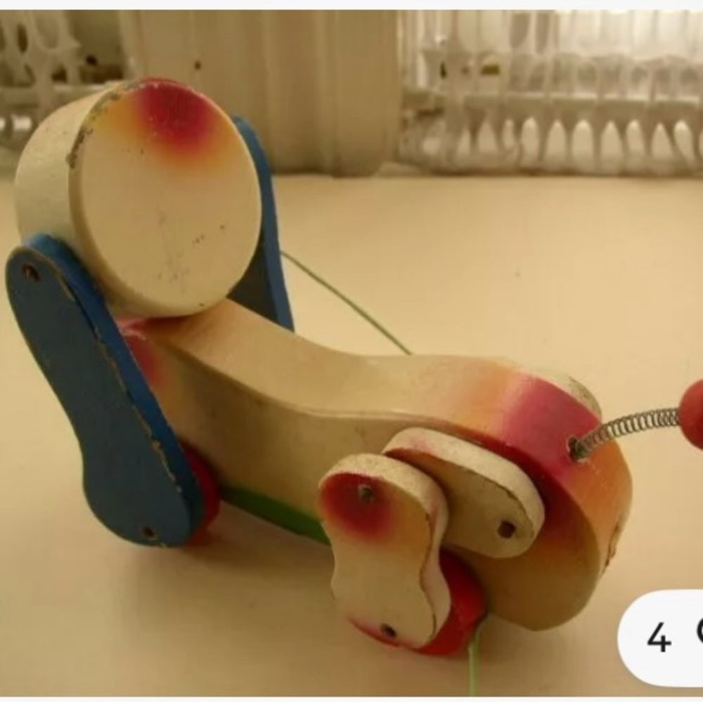 1950s, Japanese Wooden Puppy Pull Toy