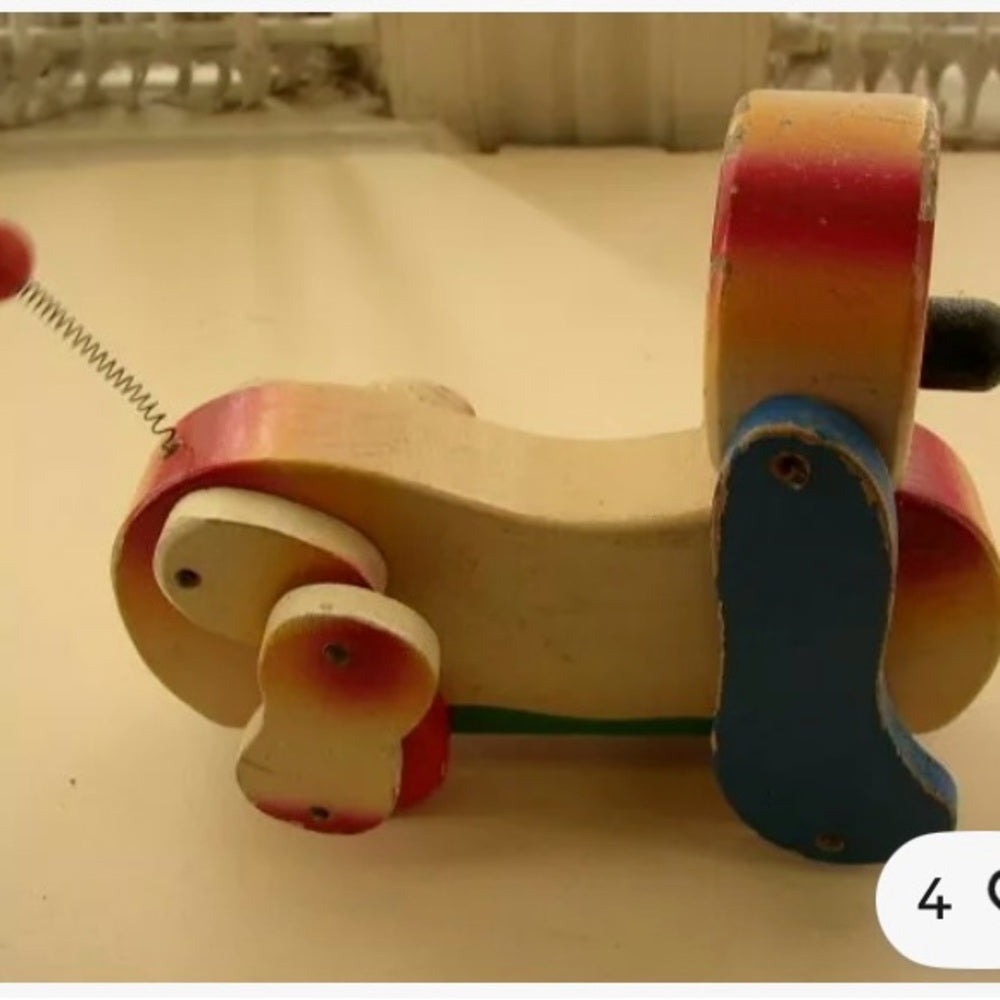1950s, Japanese Wooden Puppy Pull Toy