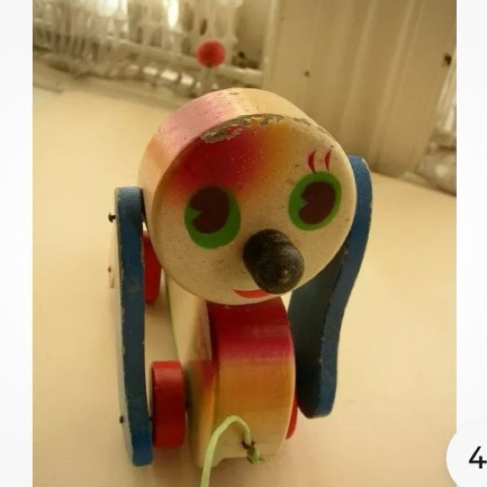 1950s, Japanese Wooden Puppy Pull Toy