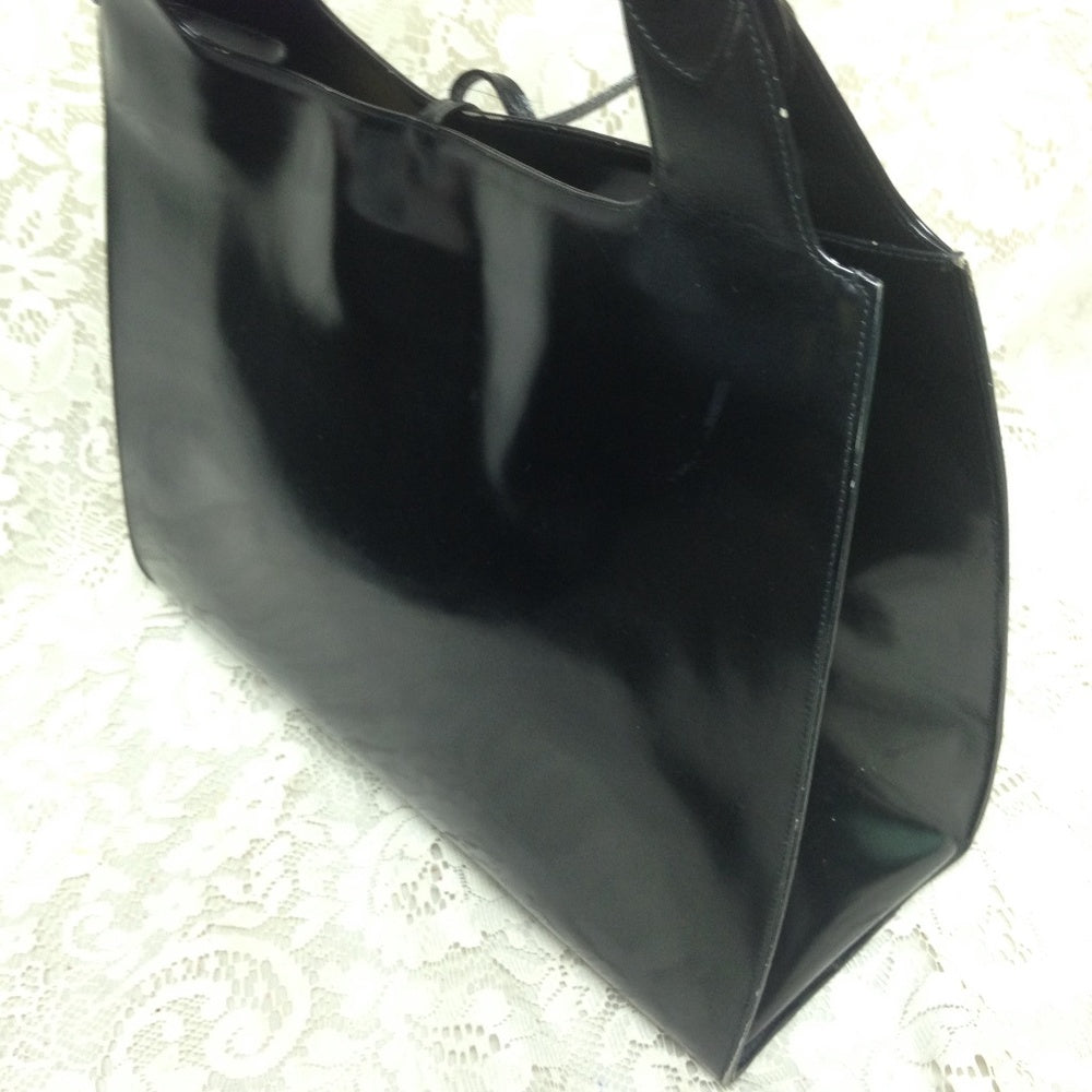 Ferragamo Large Black Enamel Patent Tote- Handbag