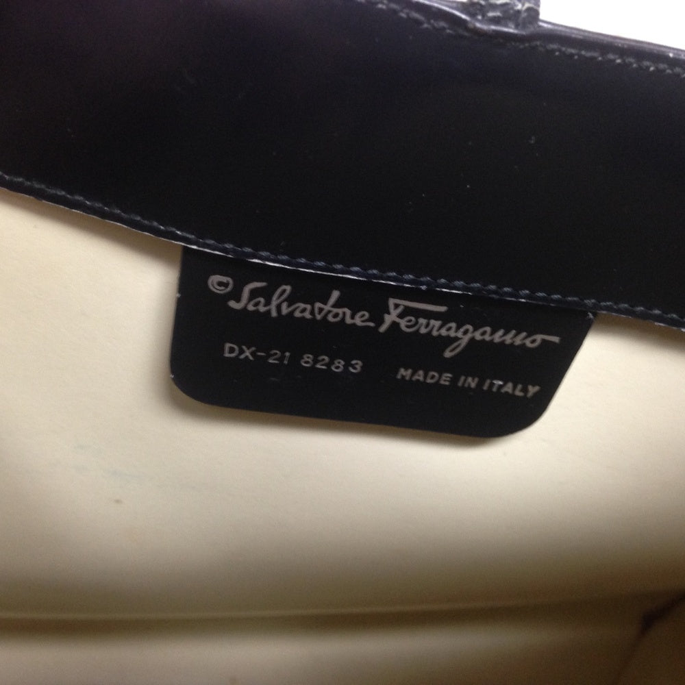 Ferragamo Large Black Enamel Patent Tote- Handbag