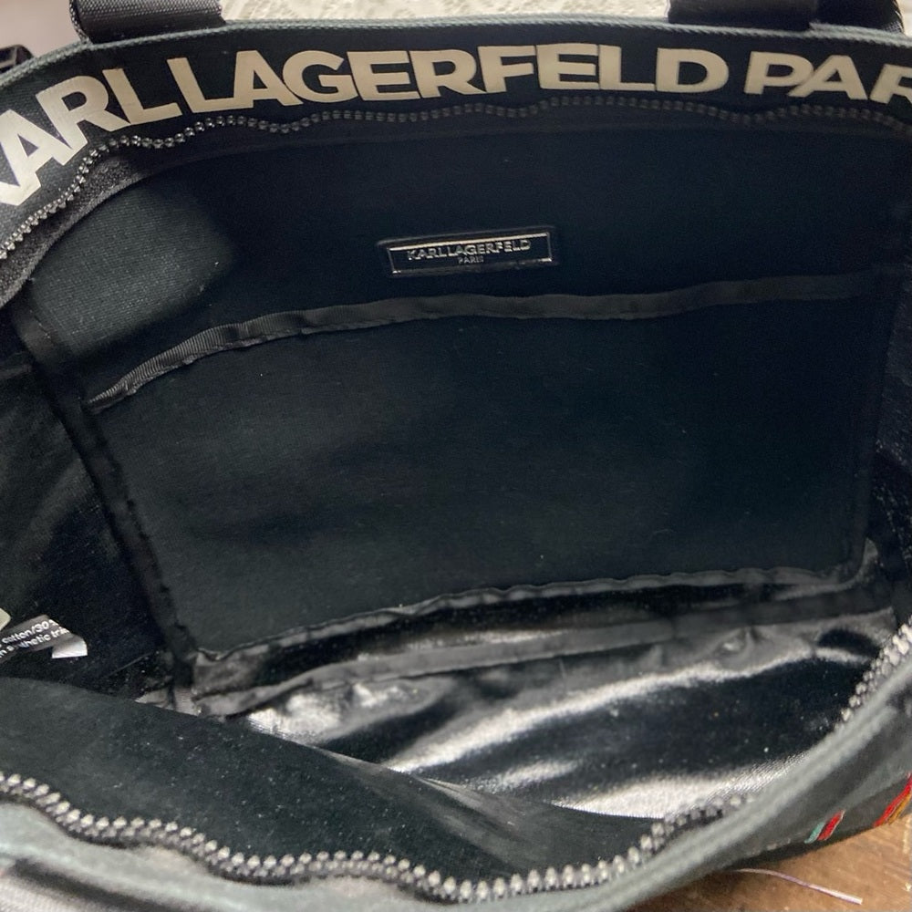 Karl Lagerfeld Black- Multi colored Sequined Handbag Tote 14in x 13in x 6in