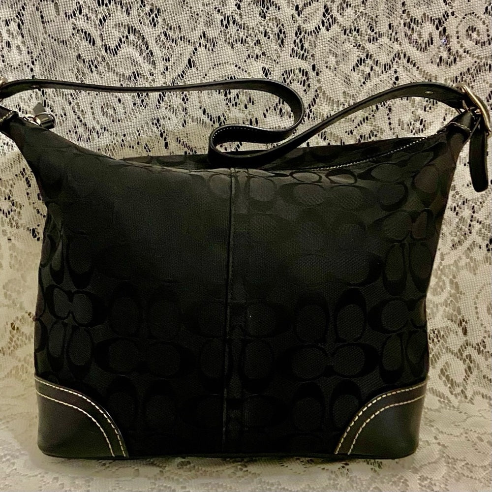 Coach-Soho Black Signature Hobo Shoulder Bag and Matching Wristlet (Style 10906)