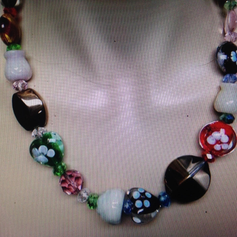 Stunning, Chunky Multi Color Art Glass Beads, 20in