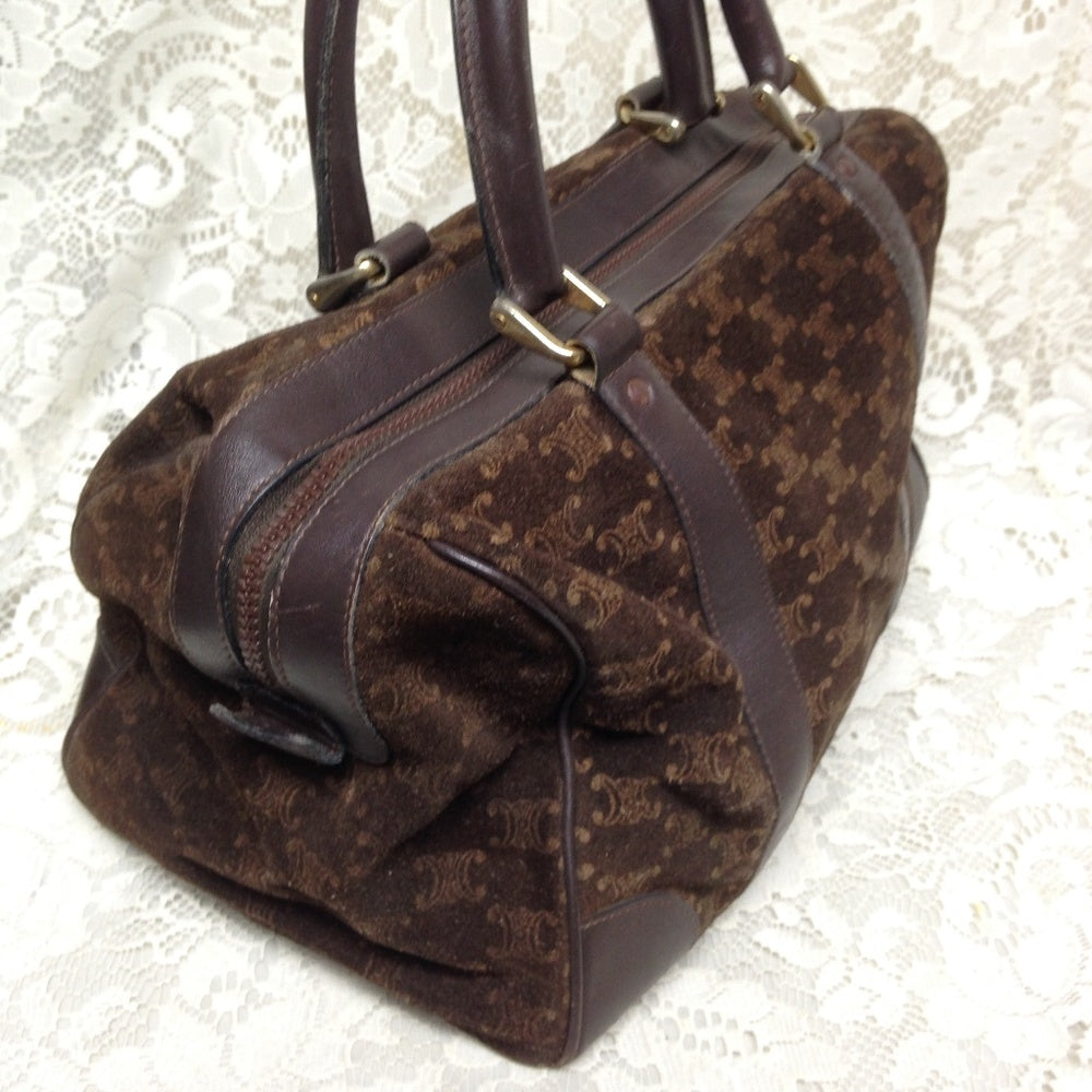 Vintage, Celine Brown Suede Boston Style Handbag