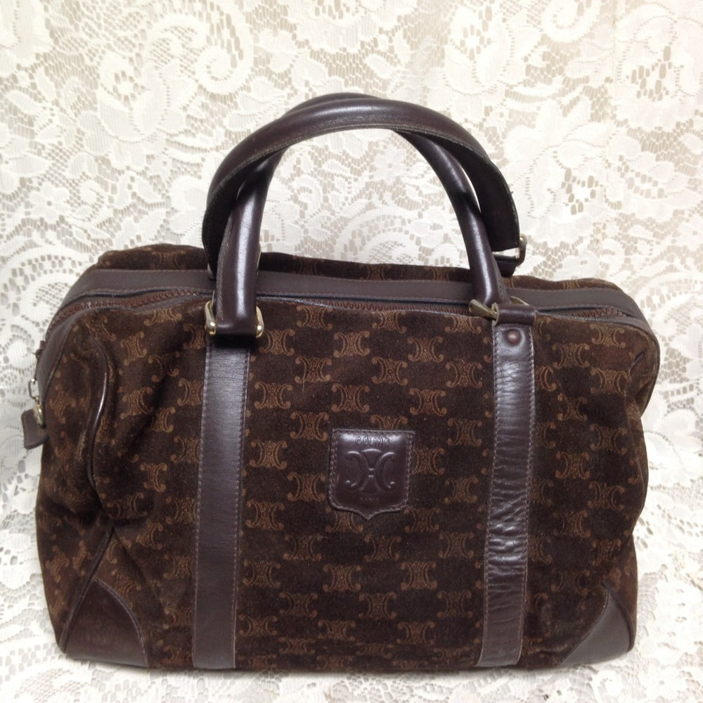 Vintage, Celine Brown Suede Boston Style Handbag