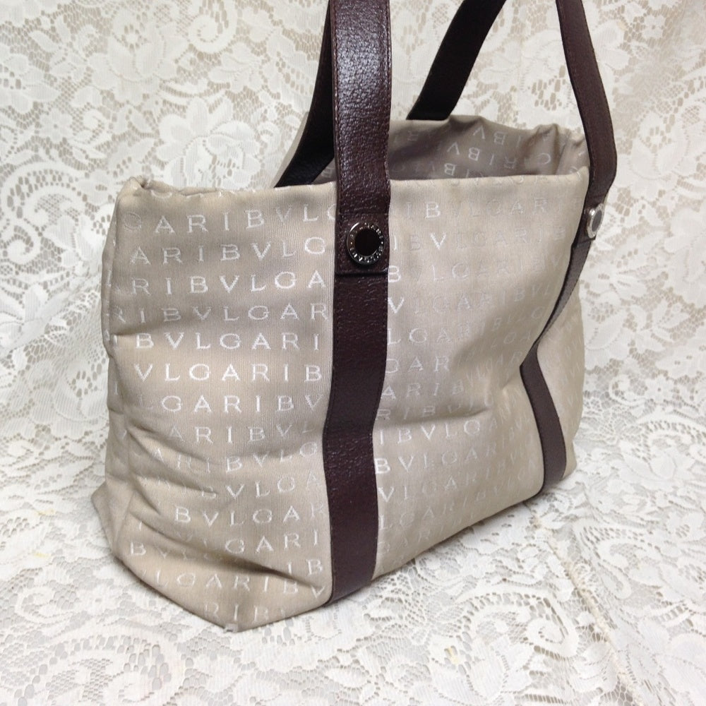 Authentic, Bvlgari Beige Jacquard-Leather Tote