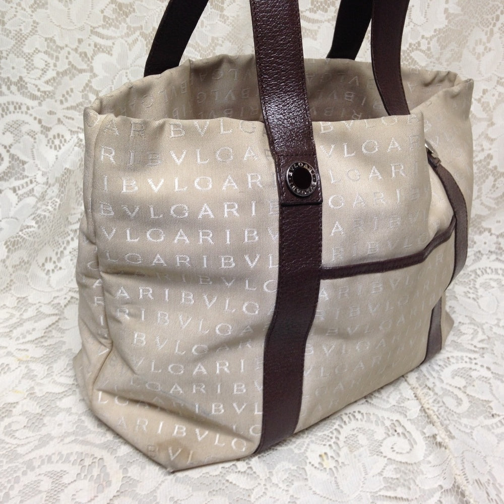 Authentic, Bvlgari Beige Jacquard-Leather Tote