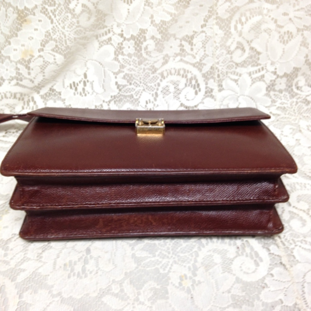 YSL Brown Leather Mens 2-Gusset Clutch-Wristlet