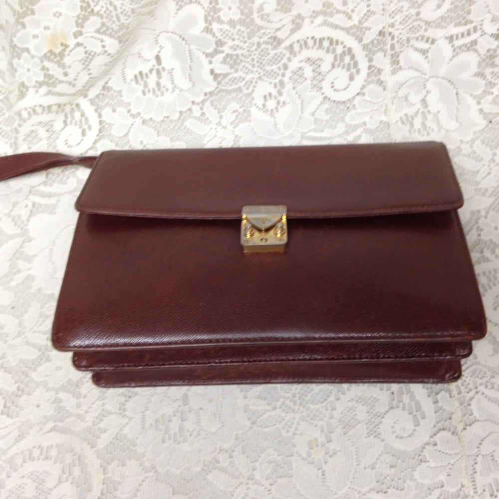 YSL Brown Leather Mens 2-Gusset Clutch-Wristlet