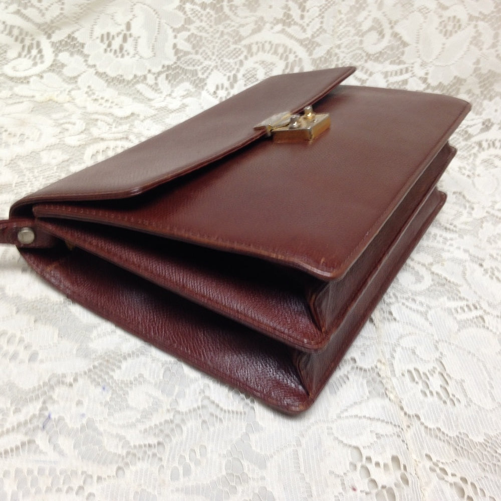 YSL Brown Leather Mens 2-Gusset Clutch-Wristlet