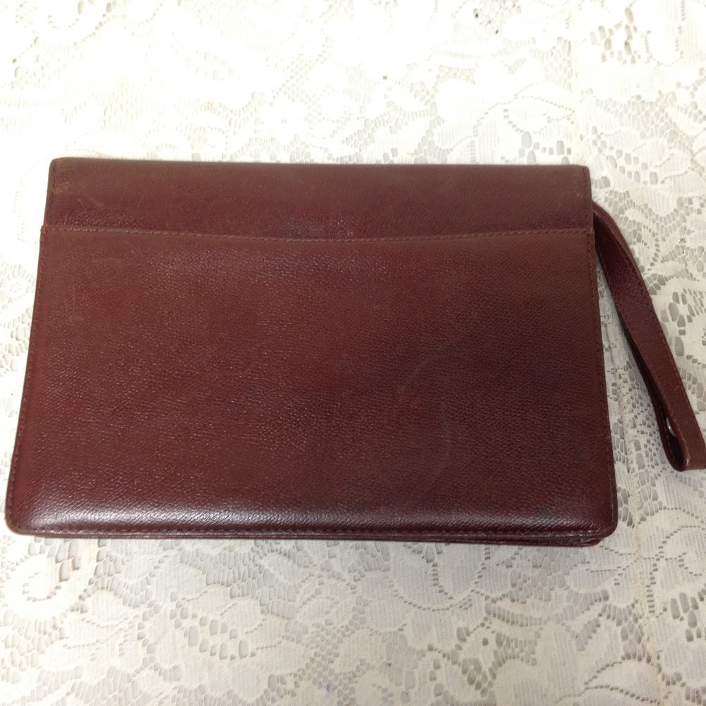 YSL Brown Leather Mens 2-Gusset Clutch-Wristlet