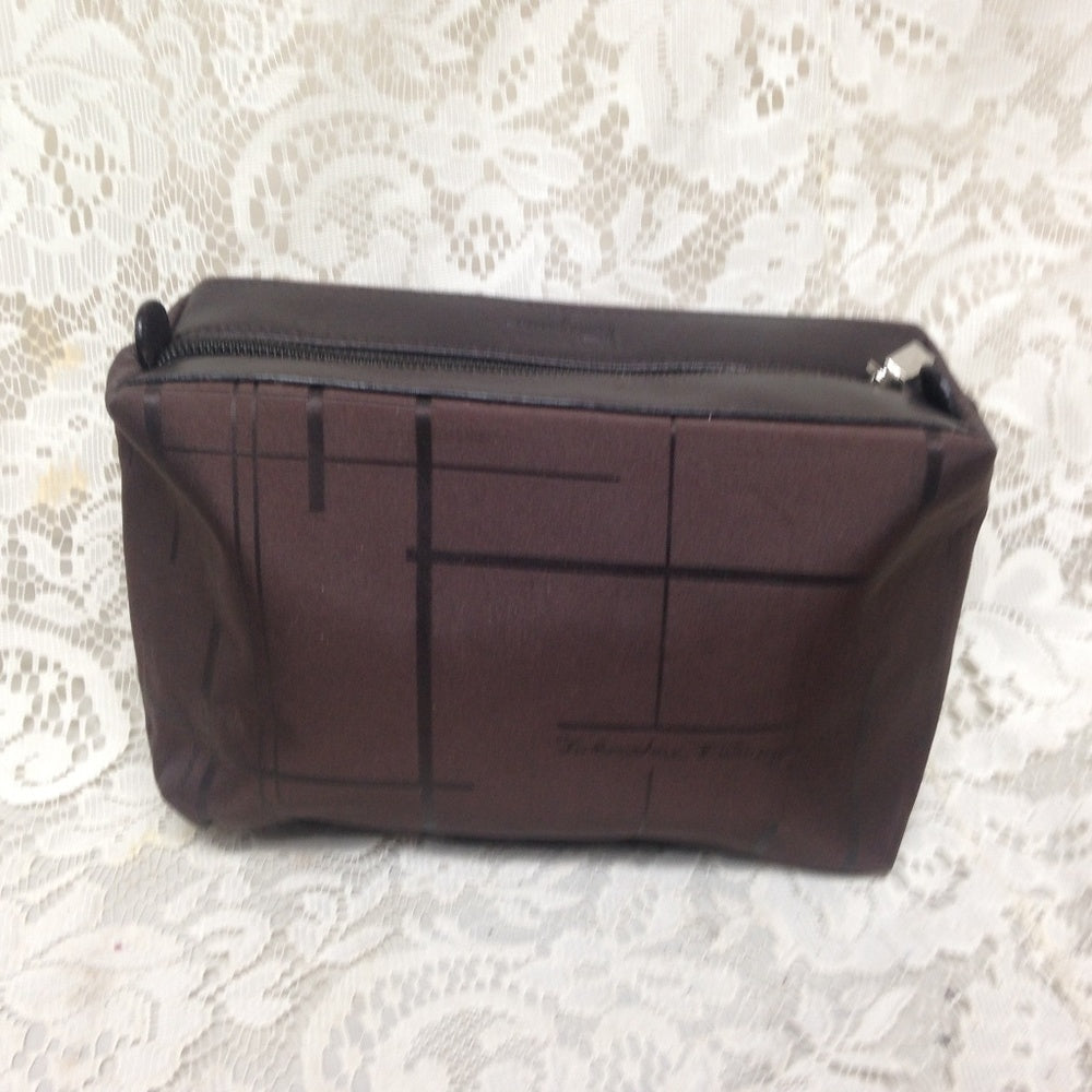 Ferragamo Brown Coated Canvas Cosmetic Pouch 8in