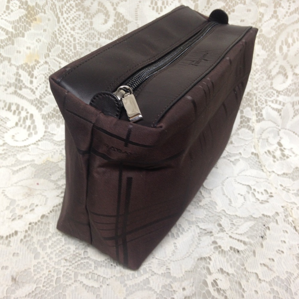 Ferragamo Brown Coated Canvas Cosmetic Pouch 8in