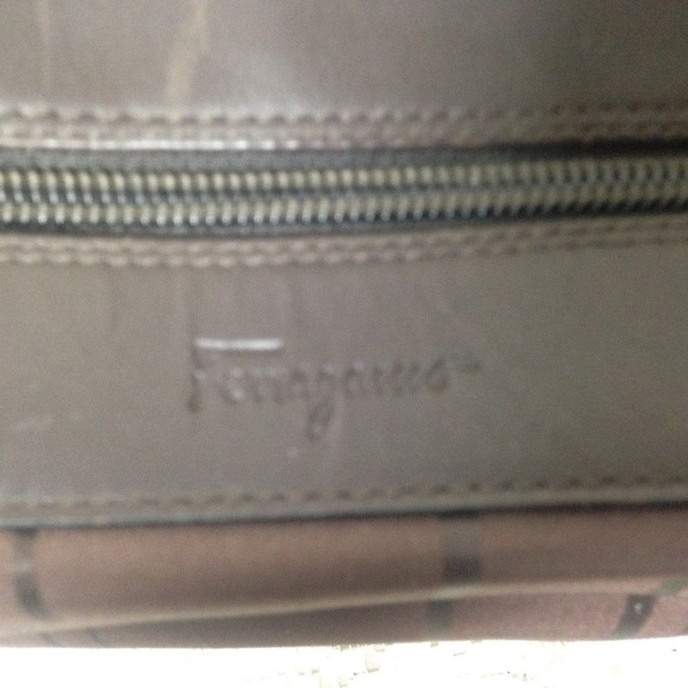 Ferragamo Brown Coated Canvas Cosmetic Pouch 8in