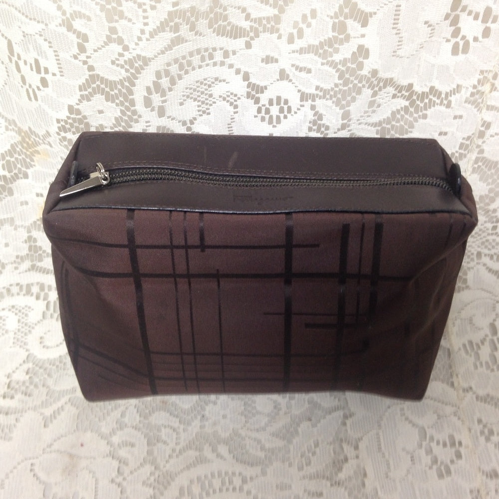 Ferragamo Brown Coated Canvas Cosmetic Pouch 8in