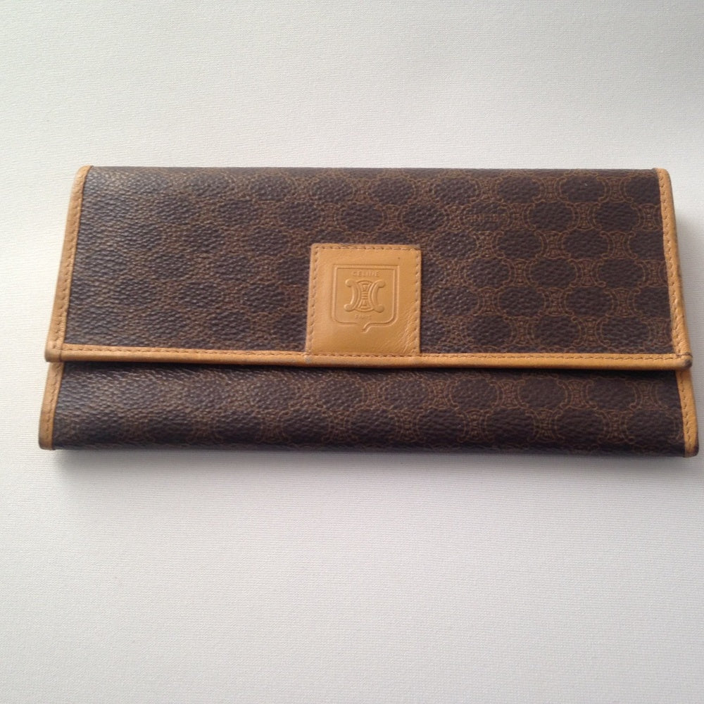 Authentic, Celine Canvas Brown Macadam Long Wallet