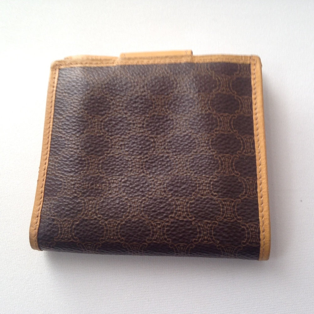 Celine, Brown Macadam Leather Compact Wallet