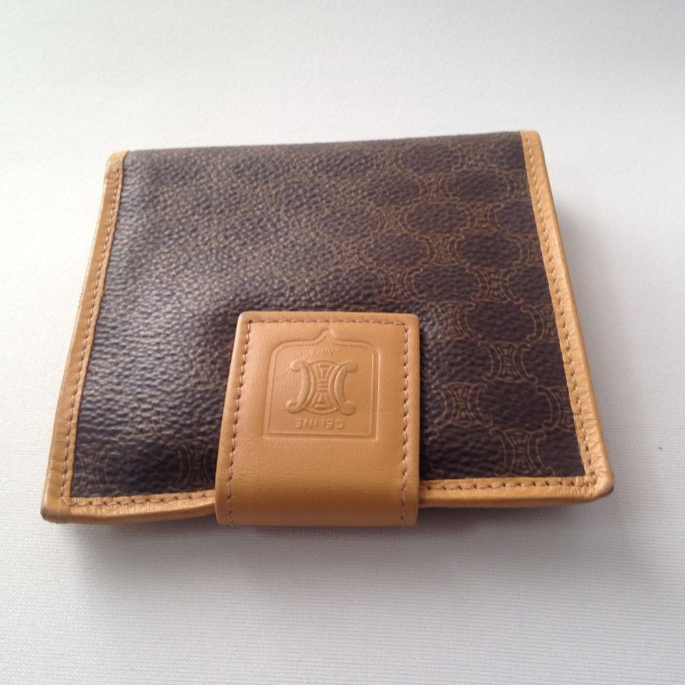 Celine, Brown Macadam Leather Compact Wallet